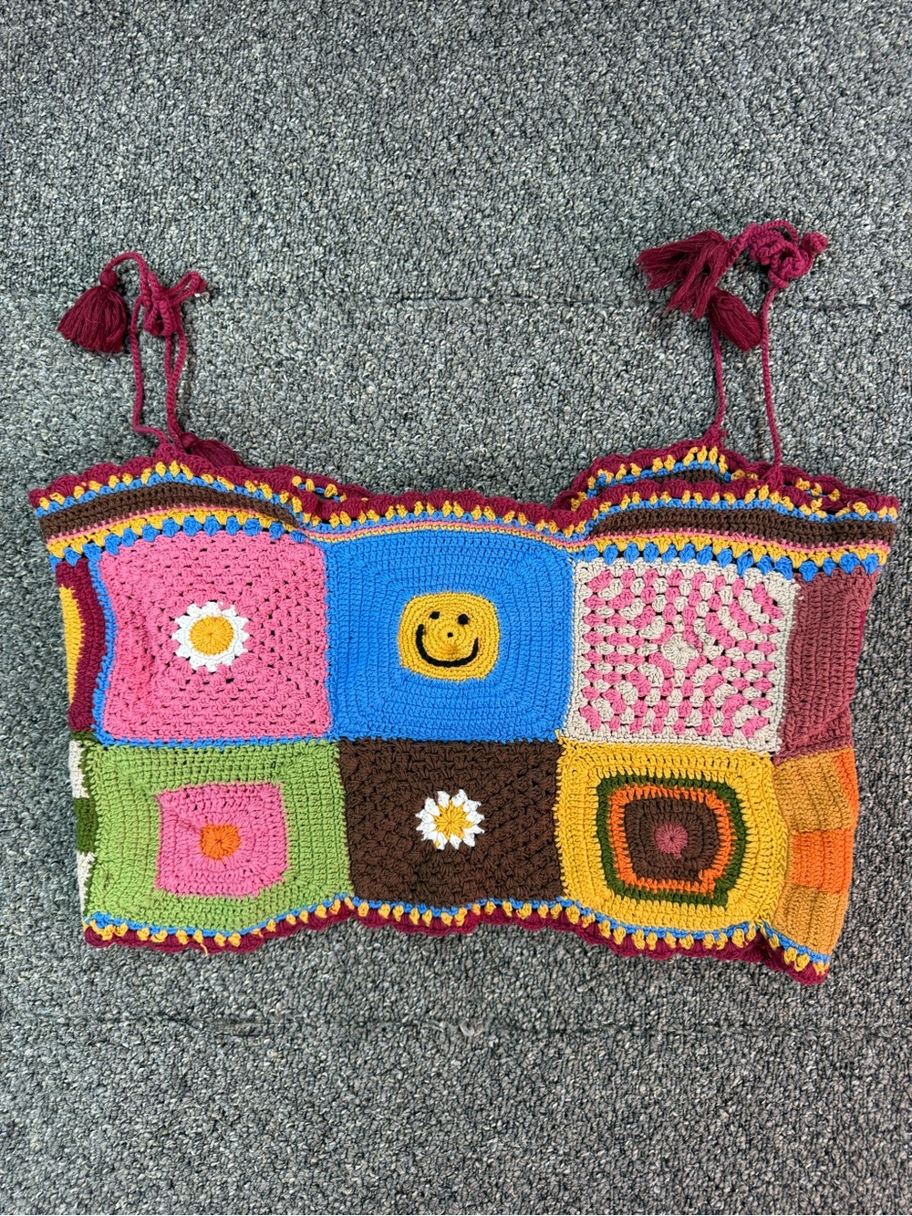 Earthbound Trading Co. Colorful Crochet Granny Square Crop Top XXL